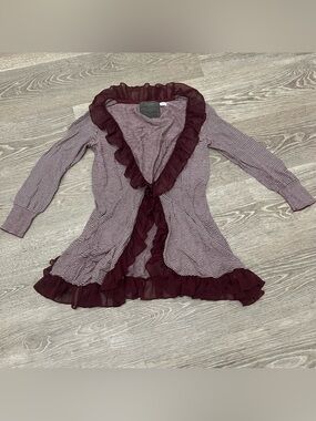 Guinevere Anthropologie Women’s XS Red Striped Cardigan Ruffle Trim